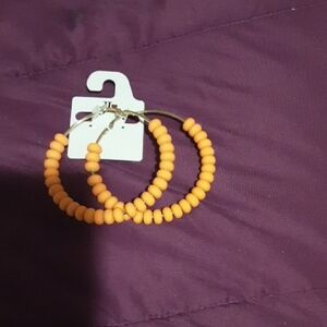 Vibrant Orange Beaded Hoop Earrings